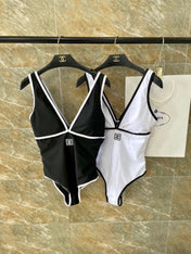 CC BIKINI SWIMSUIT SET IN BLACK AND WHITE TRIM 613725