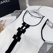 TANK TOP 610341 IN WHITE COTTON RIBBED BLACK BOW