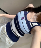 STRIPED TANK TOP 612057 IN BLUE BLACK COTTON RIBBED