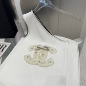 ONE SHOULDER TOP 643220 IN WHITE COTTON EMBOSSED PEARL
