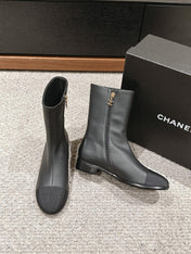 CC SHORT BOOTS IN BLACK LAMBSKIN AND FABRIC