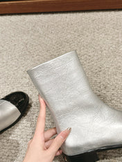 CC SHORT BOOTS IN SILVER MIX BLACK LAMBSKIN