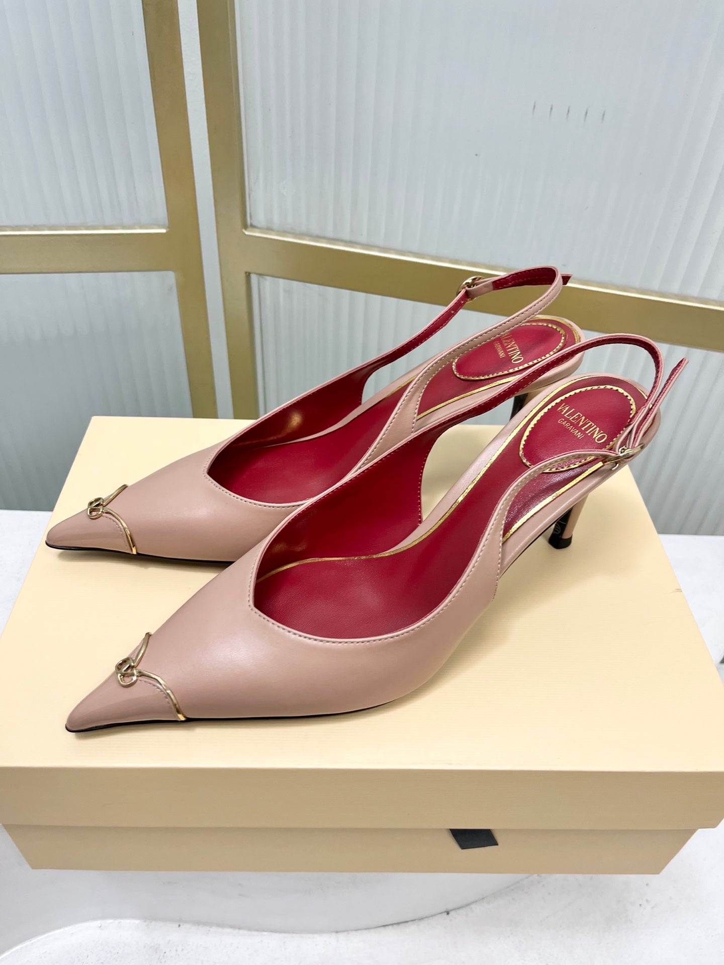VALENTINO 26S SLINGBACK PUMPS 45 MM IN NUDE CALFSKIN