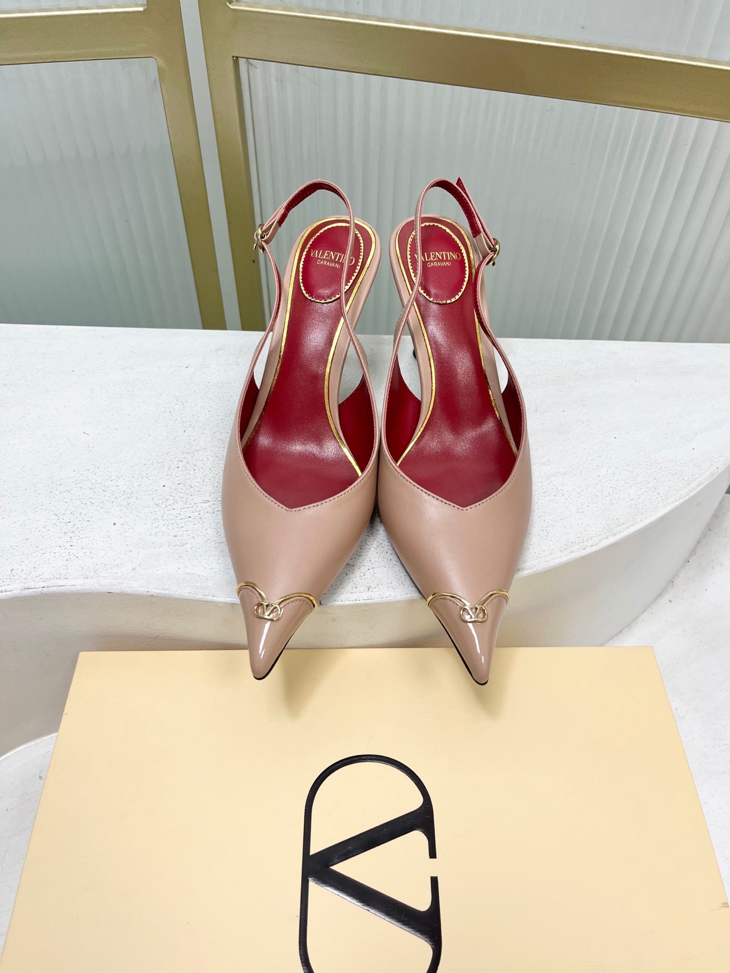 VALENTINO 26S SLINGBACK PUMPS 45 MM IN NUDE CALFSKIN