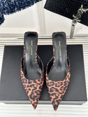 SL BARBARA MULES 55 LEOPARD MOTIF SATIN