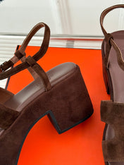 HM 25S JAM 30 HIGH-HEEL SANDAL IN DARK BROWN SUEDE