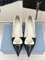 KITTEN HEEL PUMPS IN BLACK MIX WHITE CALFSKIN
