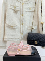 FLAT SHOES IN PINK MESH AND BLACK LAMBSKIN