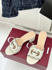 MID-HEEL MULE IN CREAM WHITE CALFSKIN