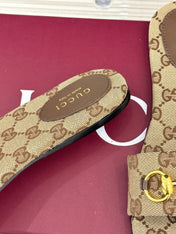 SLIDE SANDALS IN DARK BEIGE FABRIC EMBOSSED LOGO