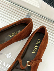 PRADA 25S SOFT PADDED BALLERINAS IN BURNT ORANGE SUEDE
