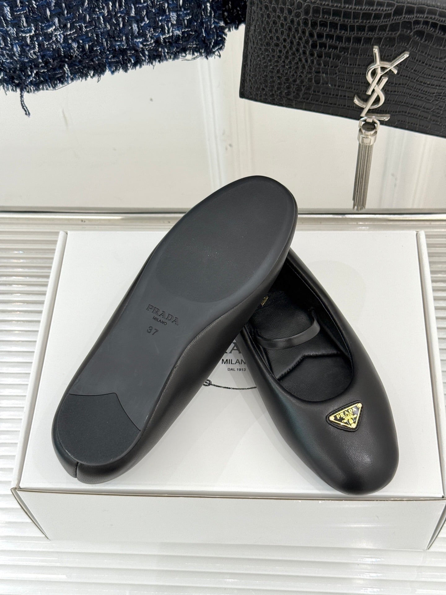 PRADA 25S SOFT PADDED BALLERINAS IN BLACK NAPPA LEATHER