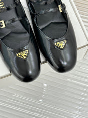 PRADA 25S DUAL MARY JANE BALLERINA MULES IN BLACK CALFSKIN