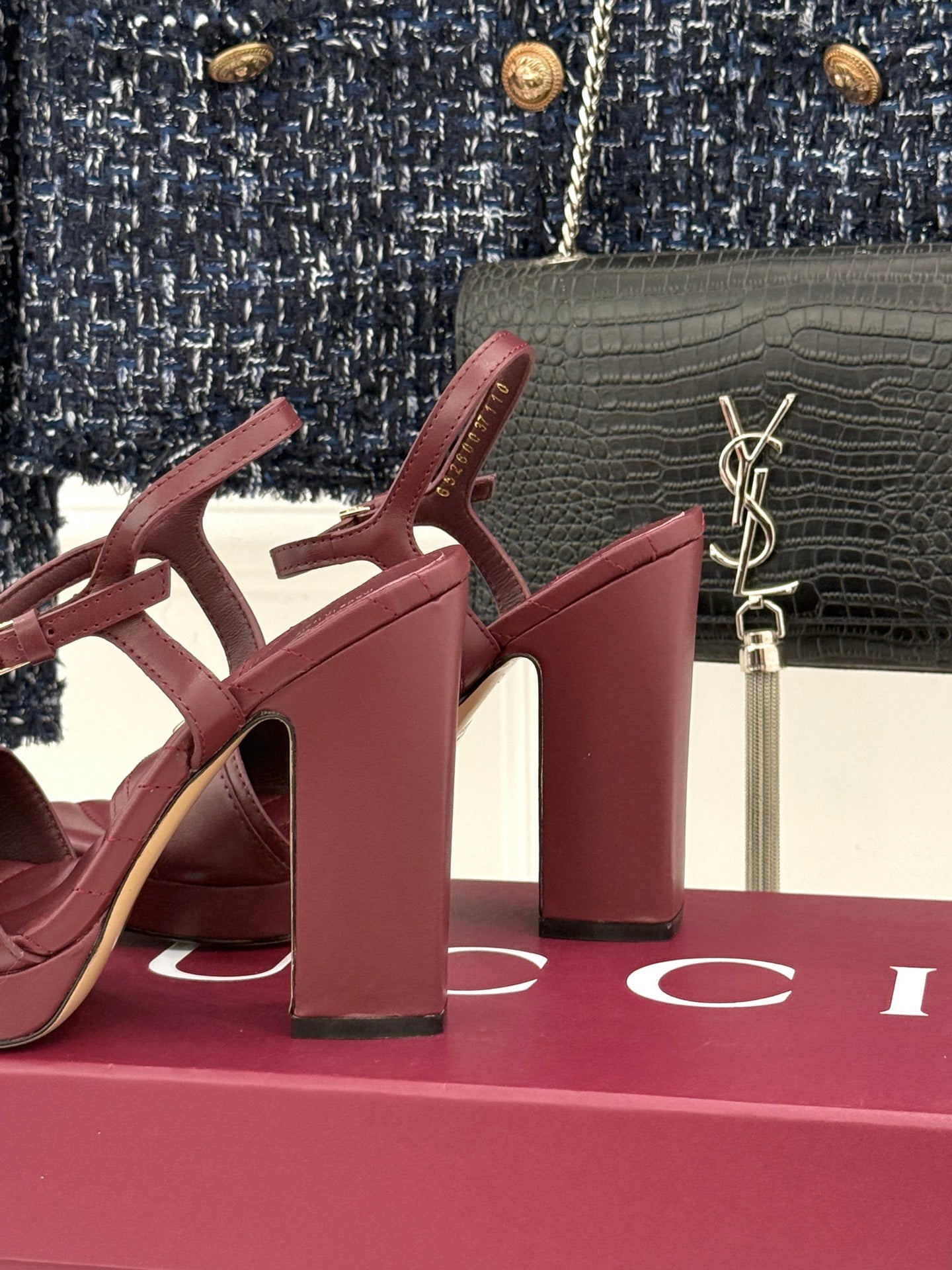 GUCCI 26S HIGH-HEELED SANDALS 120 MM IN DARK RED CALFSKIN