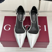 GUCCI 26S HIGH HEELS 55 MM IN SILVER LAMBSKIN