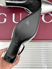GUCCI 26S HIGH HEELS 55 MM IN SILVER LAMBSKIN