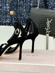 JIMMY CHOO 26S HIGH-HEEL SANDALS 100 MM IN BLACK SUEDE