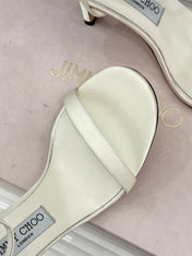 JIMMY CHOO 26S HIGH-HEEL SANDALS 100 MM IN WHITE SATIN AND CALFSKIN