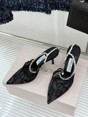 JIMMY CHOO 26S EMBELLISHED HIGH-HEEL SANDALS 85 MM IN BLACK LACE