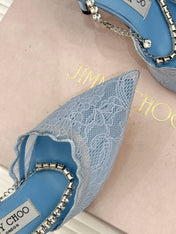 JIMMY CHOO 26S EMBELLISHED HIGH-HEEL SANDALS 85 MM IN BLUE LACE