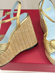 VALENTINO 26S ESPADRILLE WEDGE SANDALS 120 MM IN GOLD CALFSKIN