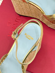 VALENTINO 26S ESPADRILLE WEDGE SANDALS 120 MM IN GOLD CALFSKIN