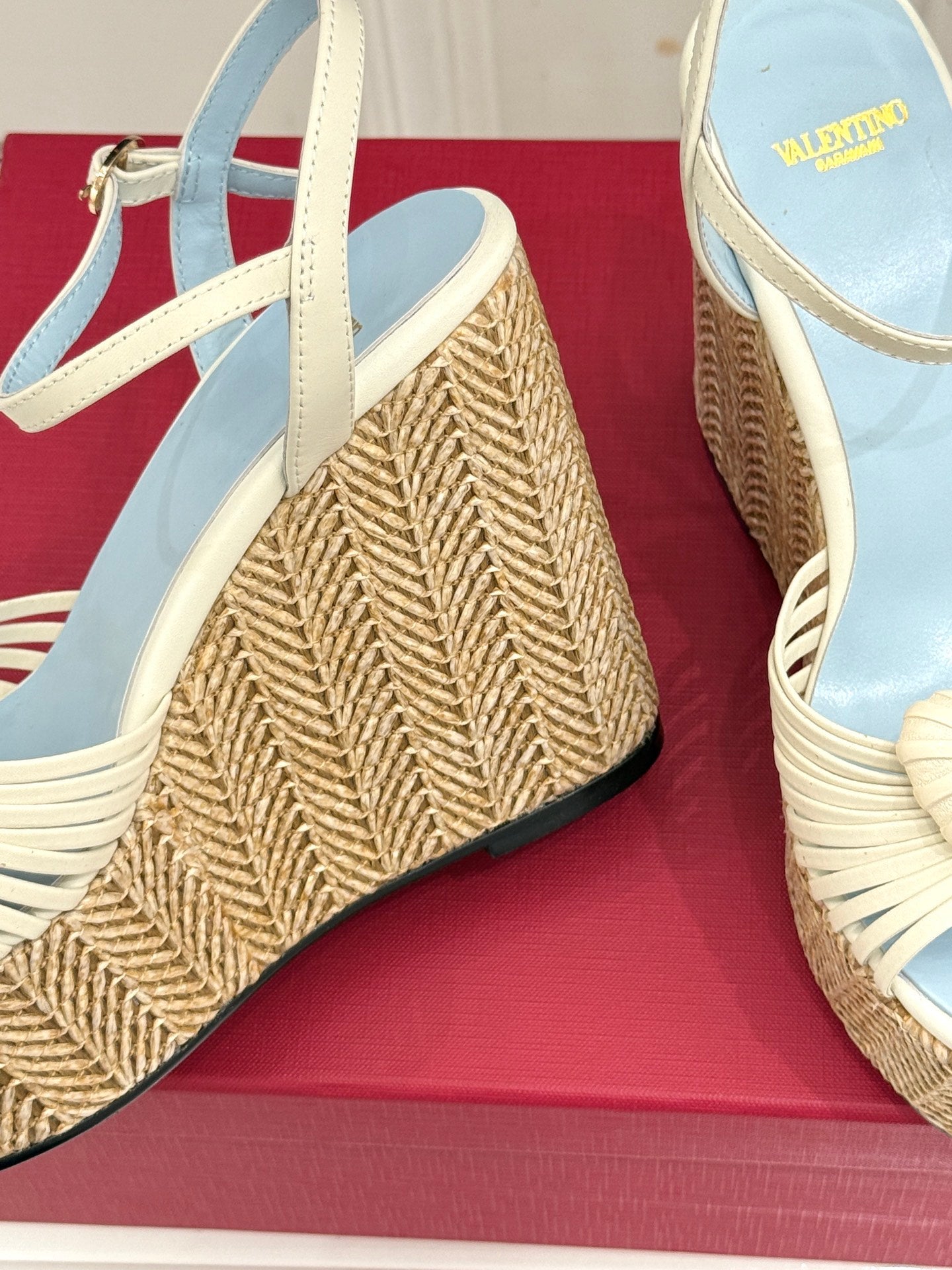VALENTINO 26S ESPADRILLE WEDGE SANDALS 120 MM IN CREAM WHITE CALFSKIN