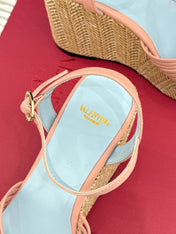 VALENTINO 26S ESPADRILLE WEDGE SANDALS 120 MM IN LIGHT PINK CALFSKIN