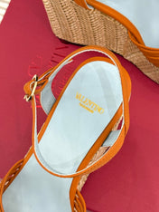 VALENTINO 26S ESPADRILLE WEDGE SANDALS 120 MM IN ORANGE CALFSKIN