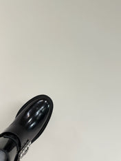 VIV' RANGERS CHELSEA ANKLE BOOTS IN BLACK CALFSKIN WITH SILVER CRYSTAL BUCKLE