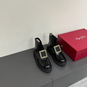 VIV' RANGERS CHELSEA BOOTIES IN BLACK CALFSKIN GOLD BUCKLE