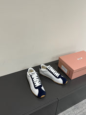 PLUME SNEAKERS IN WHITE NAPPA LAMBSKIN AND NAVY SUEDE