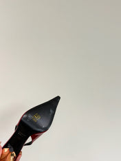ORANGE GEM-STUDDED SLINGBACK PUMPS IN RED PATENT CALFSKIN
