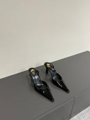 AIMÉE SLINGBACK PUMPS IN BLACK GLOSSY LAMBSKIN