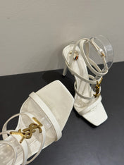 YSL SINGLE-STRAP HEELED SANDALS 25S IN WHITE LAMBSKIN