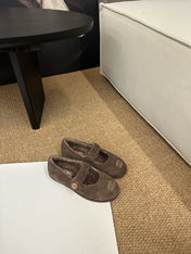CHANEL 26S MARY JANE FLATS IN BROWN SUEDE SHEARLING LINING