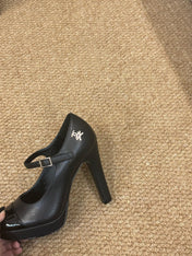 CHANEL 26S MARY JANE HEELS IN BLACK CALFSKIN CAP TOE