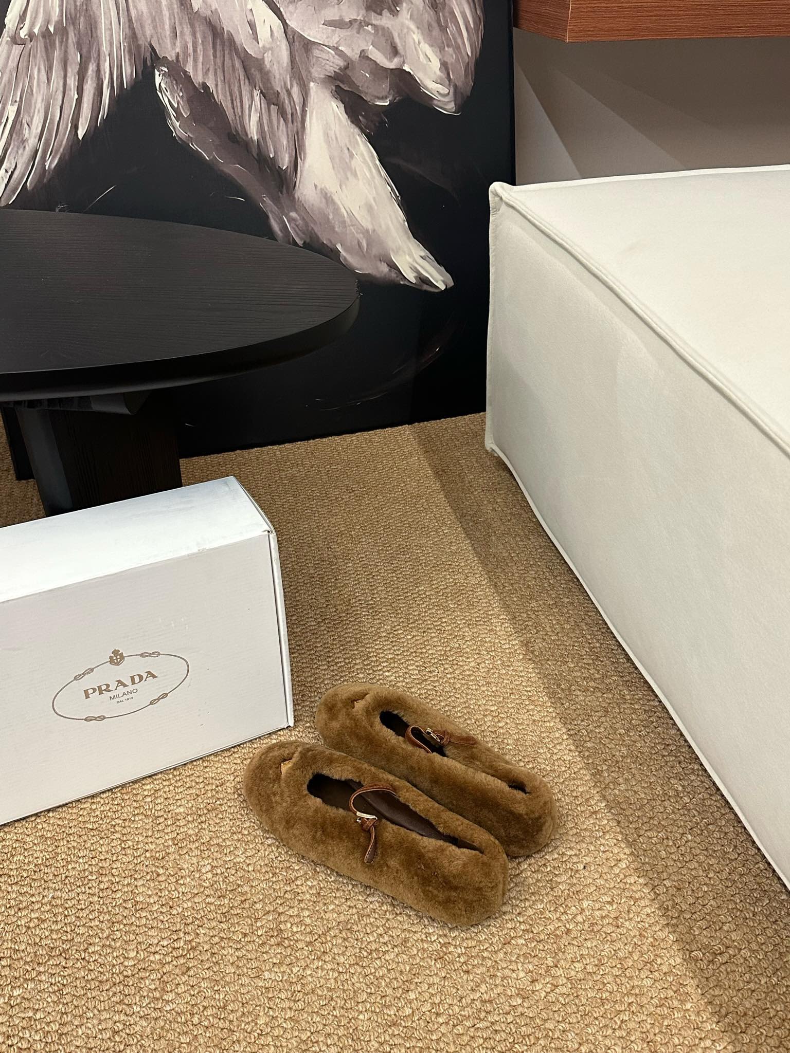 PRADA 26S SHEARLING BALLET FLATS IN BROWN