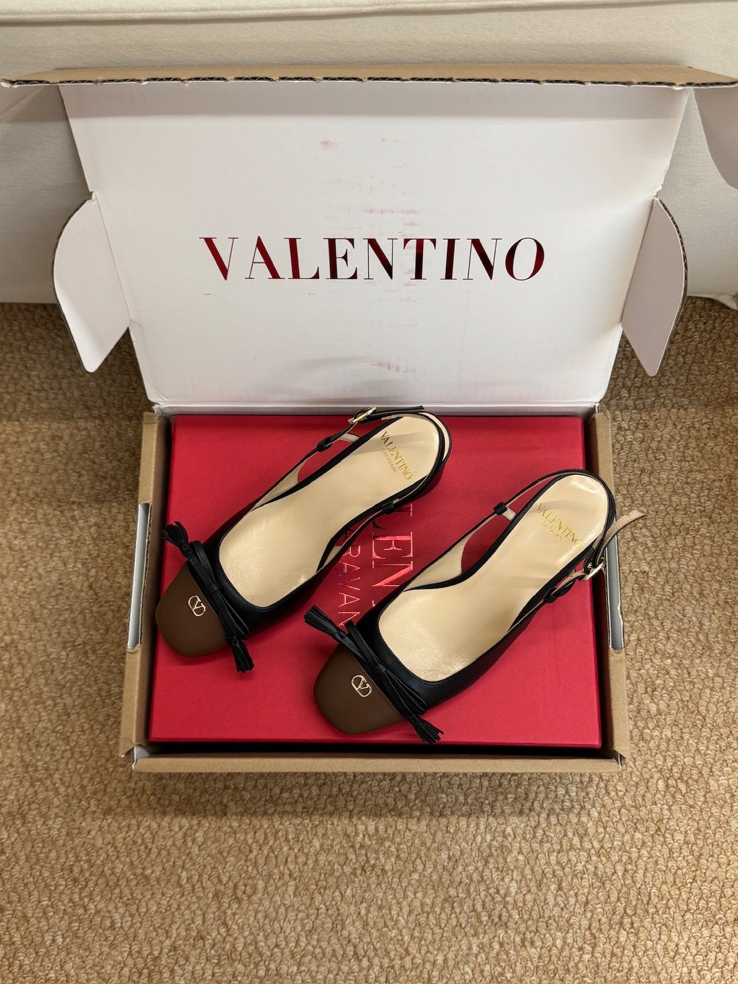 VALENTINO 26S HIGH HEEL SLINGBACKS IN BROWN AND BLACK CALFSKIN