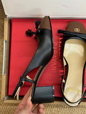 VALENTINO 26S HIGH HEEL SLINGBACKS IN BROWN AND BLACK CALFSKIN