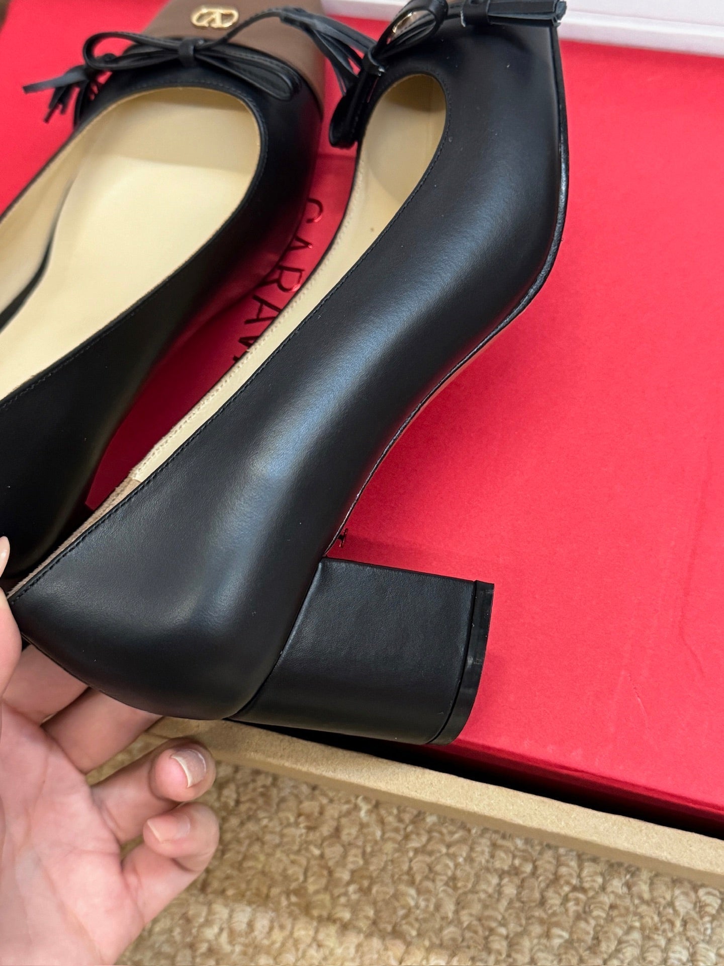 VALENTINO 26S HEELED BALLET FLATS IN BROWN AND BLACK CALFSKIN
