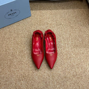 PRADA 26S POINTED TOE PUMPS 50MM IN RED CALFSKIN