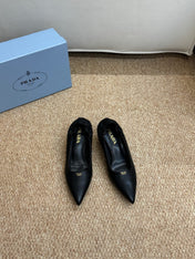 PRADA 26S POINTED TOE PUMPS 50MM IN BLACK CALFSKIN