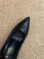 PRADA 26S POINTED TOE PUMPS 50MM IN BLACK CALFSKIN