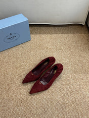 PRADA 26S POINTED TOE PUMPS 50MM IN DARK RED SUEDE