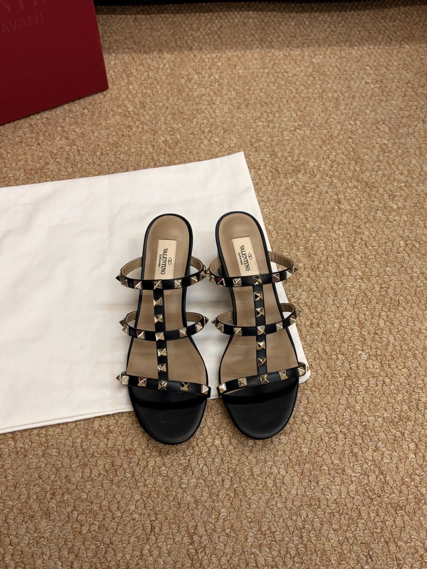 VALENTINO 26S ROCKSTUD HIGH HEEL SANDALS IN BLACK CALFSKIN