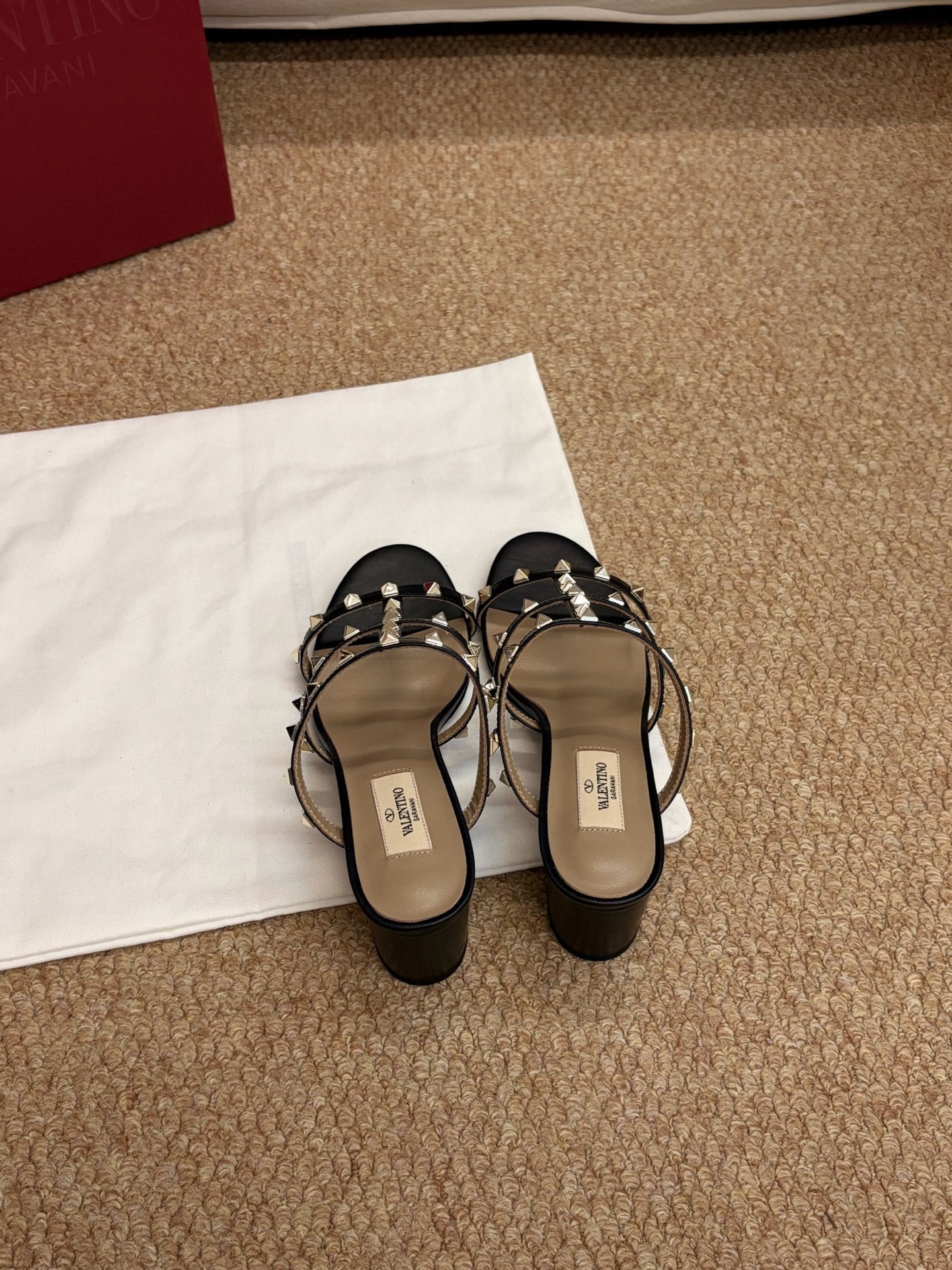 VALENTINO 26S ROCKSTUD HIGH HEEL SANDALS IN BLACK CALFSKIN