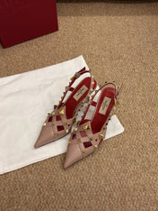VALENTINO 26S ROCKSTUD SLINGBACK HEELS IN BLUSH NUDE CALFSKIN