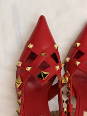 VALENTINO 26S ROCKSTUD SLINGBACK HEELS IN RED CALFSKIN