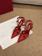 VALENTINO 26S OCKSTUD HEELS IN RED CALFSKIN